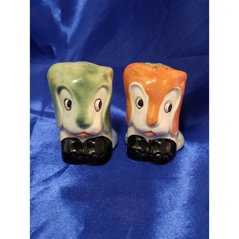 Ceramic Anthropomorphic Dog Salt and Pepper Shakers Vintage Marked Japan